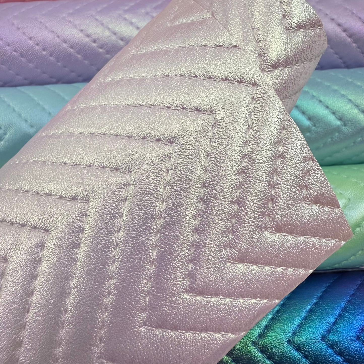 Iridescent Chevron Embossed Quilted Effect Vinyl - Half Meter Roll