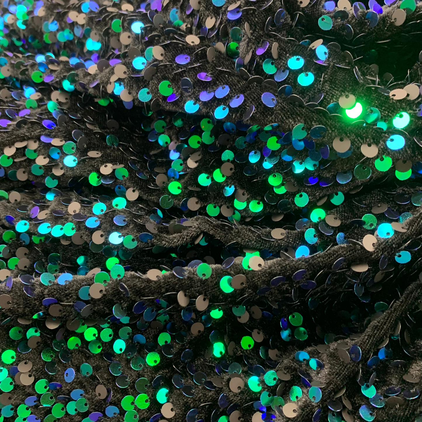 Blue Chameleon Sequin Velvet Four Way Stretch Fabric