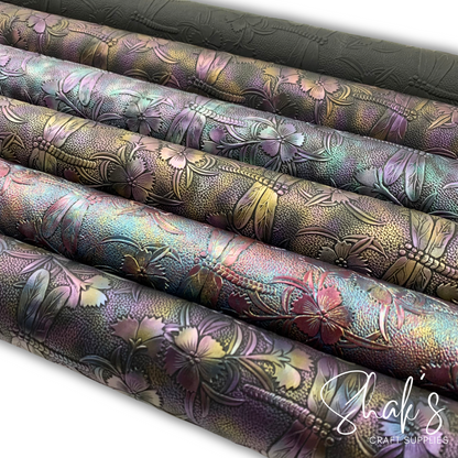 NEW STOCK - Butterfly and Dragonfly Embossed Faux Leather Half Meter Roll