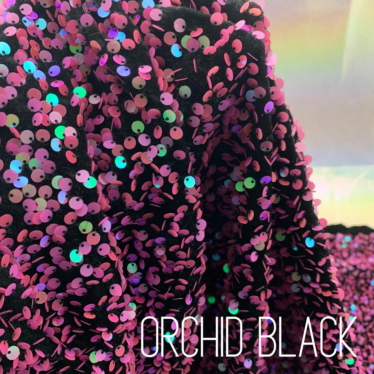 Orchid Black Sequin Velvet Four Way Stretch Fabric