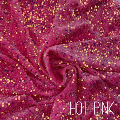 Hot Pink Sequin Velvet Four Way Stretch Fabric