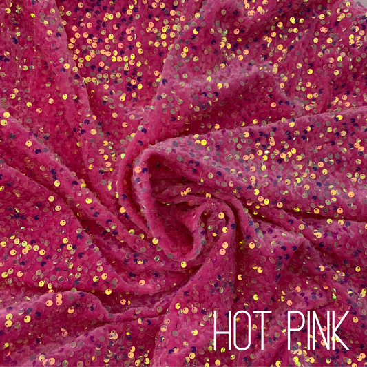 Hot Pink Sequin Velvet Four Way Stretch Fabric