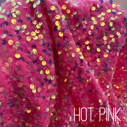 Hot Pink Sequin Velvet Four Way Stretch Fabric