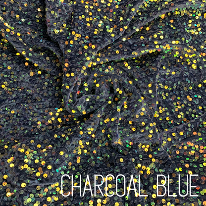 Charcoal Blue Sequin Velvet Four Way Stretch Fabric