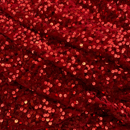 Wine Red Sequin Velvet Four Way Stretch Fabric