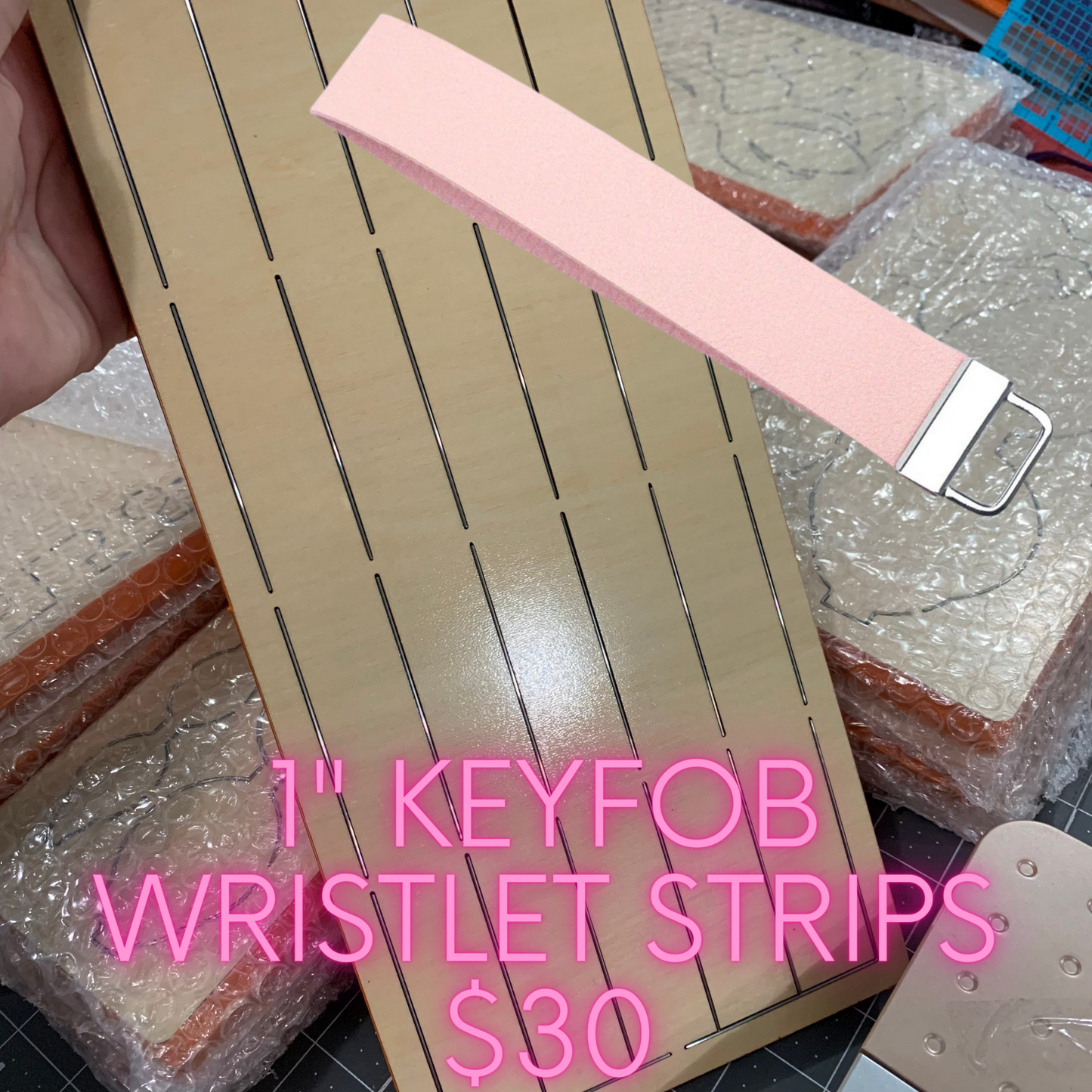 1” wide wristlet keychain strips wooden diecut