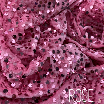 Rose Sequin Velvet Four Way Stretch Fabric