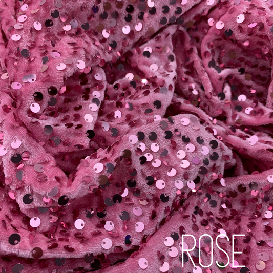 Rose Sequin Velvet Four Way Stretch Fabric