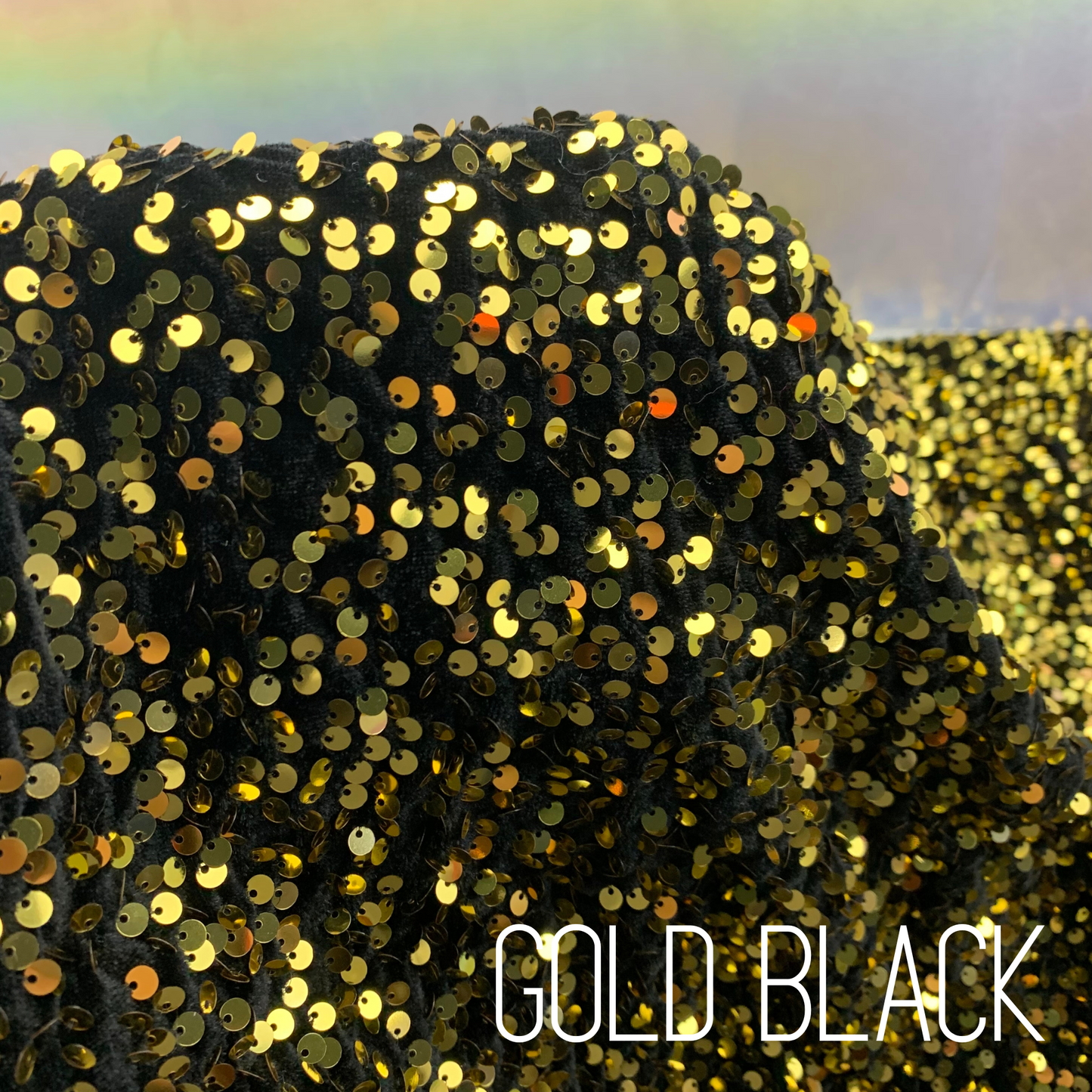 Gold Black Sequin Velvet Four Way Stretch Fabric