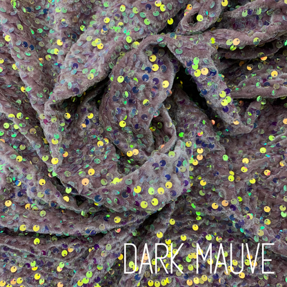 Dark Mauve Sequin Velvet Four Way Stretch Fabric