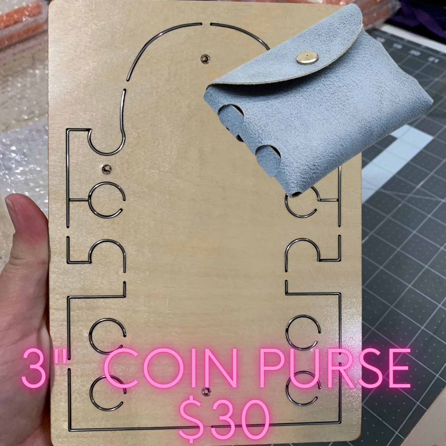 3" Coin purse wooden diecut - READY TO SHIP