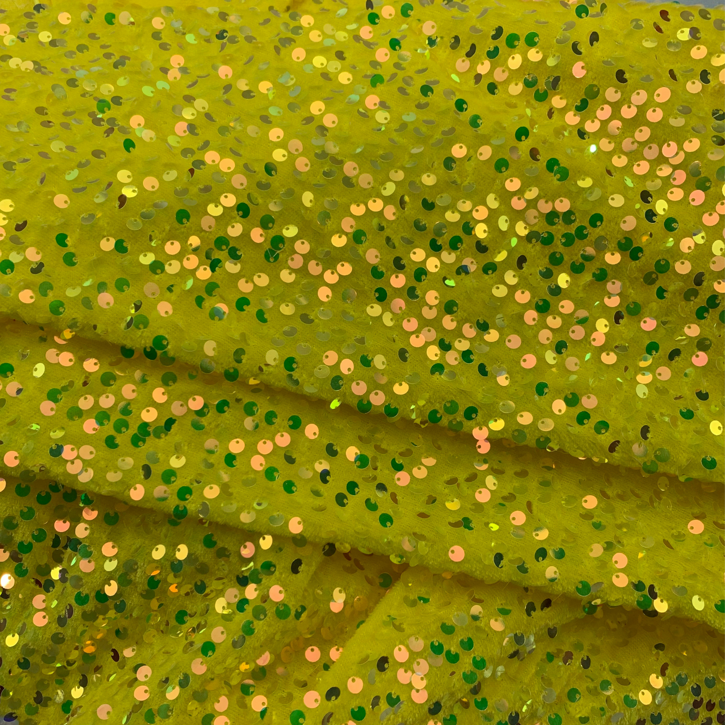 Yellow Sequin Velvet Four Way Stretch Fabric