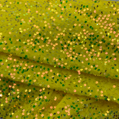 Yellow Sequin Velvet Four Way Stretch Fabric