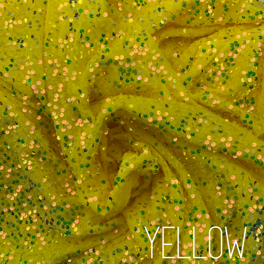 Yellow Sequin Velvet Four Way Stretch Fabric