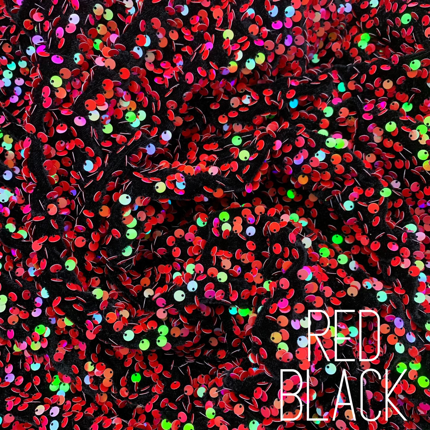 Red Black Sequin Velvet Four Way Stretch Fabric