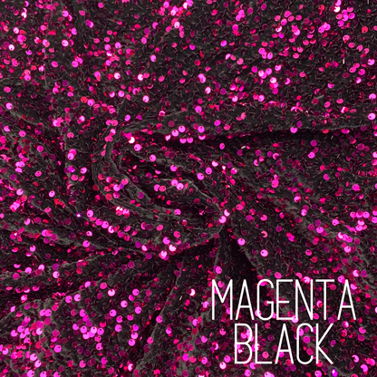 Magenta Black Sequin Velvet Four Way Stretch Fabric