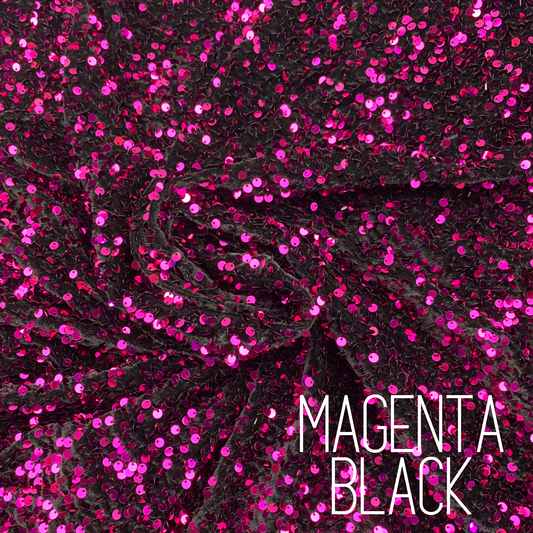Magenta Black Sequin Velvet Four Way Stretch Fabric