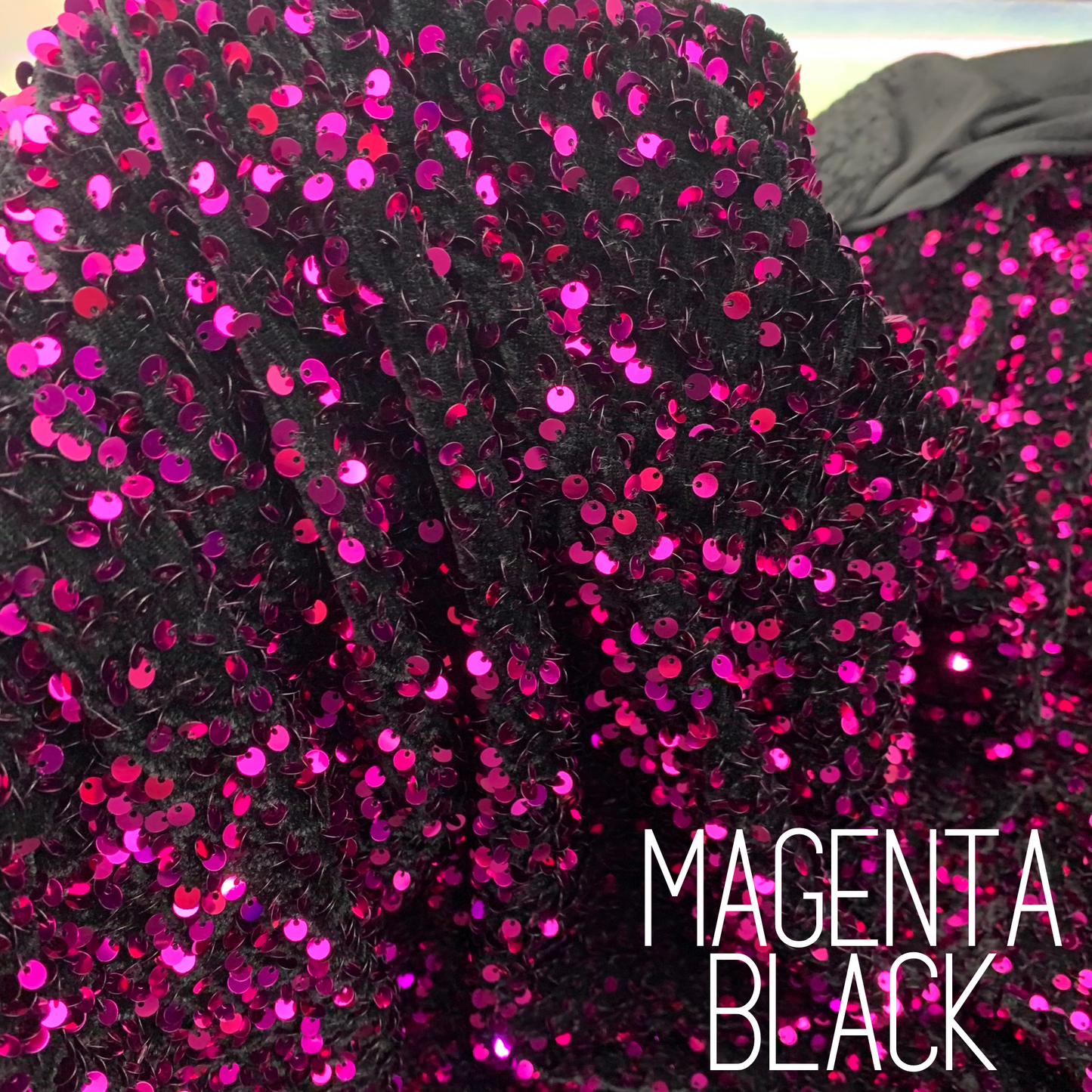Magenta Black Sequin Velvet Four Way Stretch Fabric
