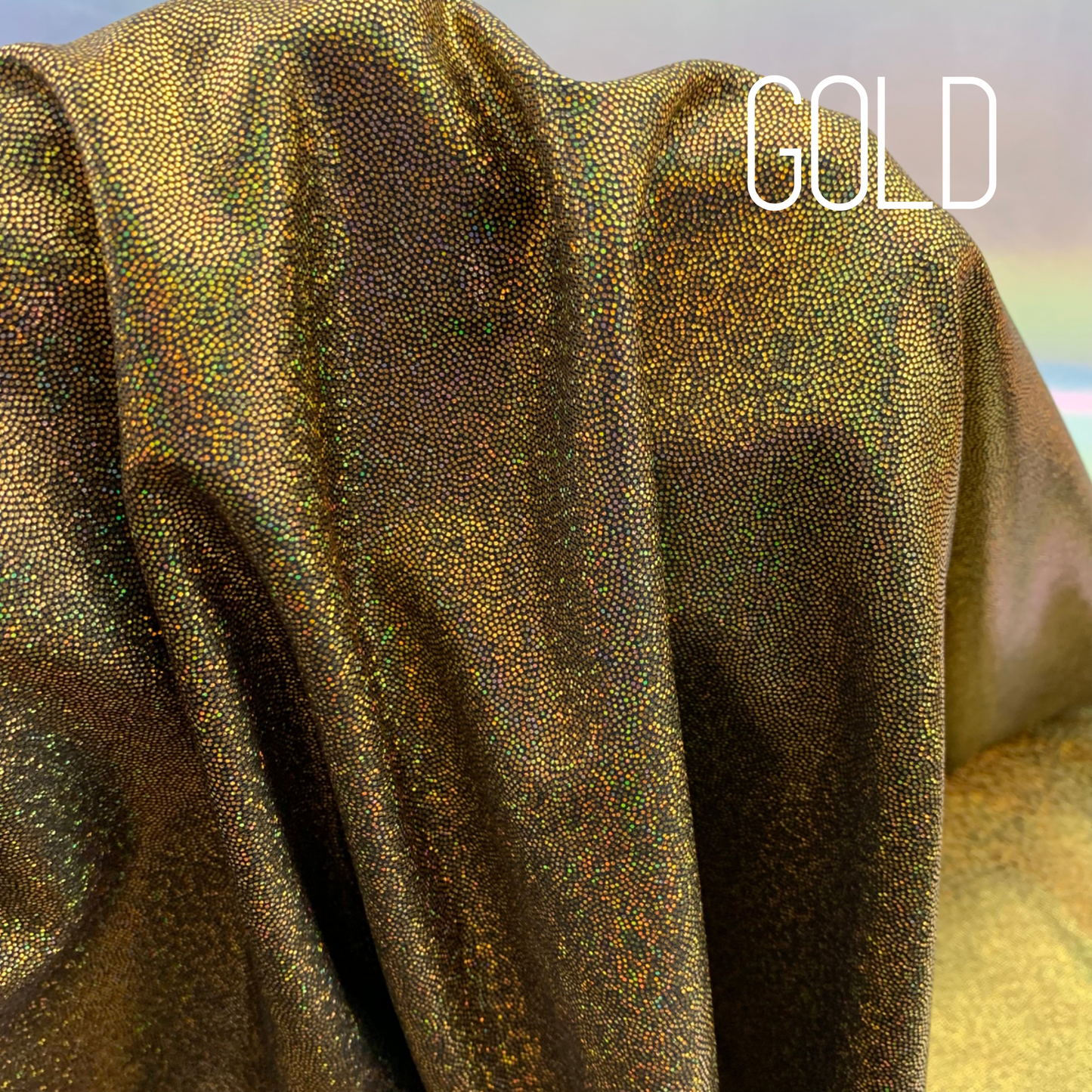 Gold  Mini Dazzle Hologram Mystique Polyester Spandex Four Way Stretch Fabric
