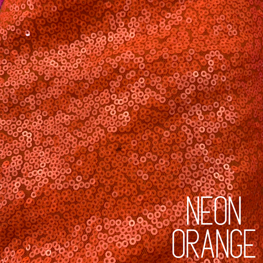 Neon Orange Baby Sequin on Mesh Two Way Stretch Polyester Fabric