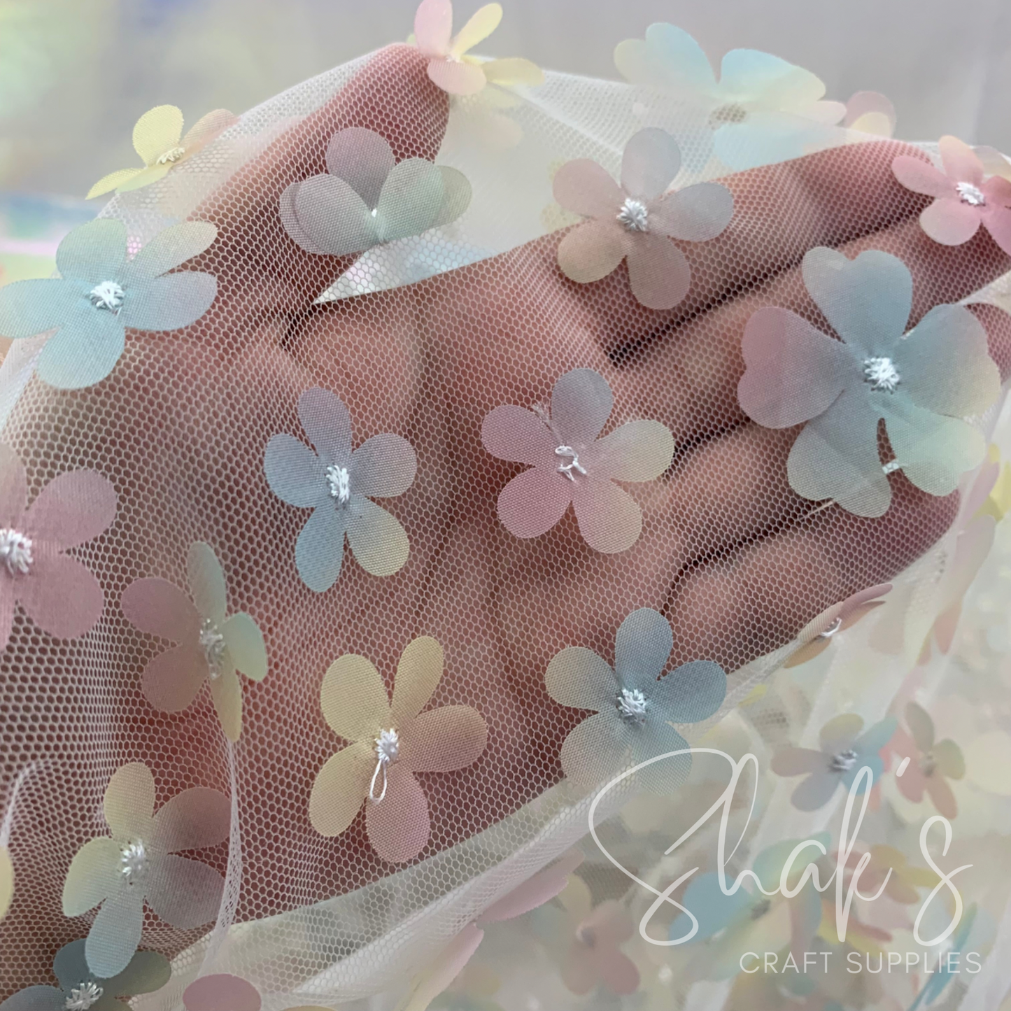 Fall Ombre 3D Flower Embroidery Mesh Two Way Stretch Fabric