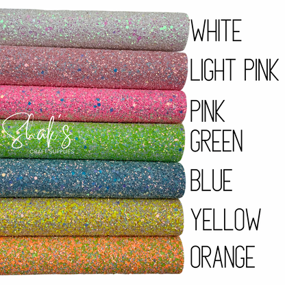Neon Iridescent Chunky Glitter Faux Leather Sheet with Soft Polyester Backing