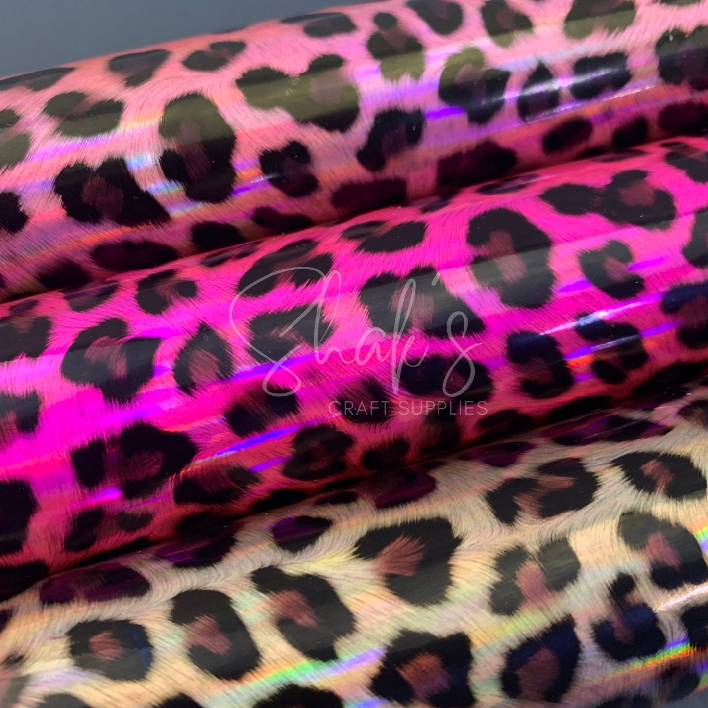 Leopard Cheetah Laser Patent Vinyl Faux Leather 1/2 Yard Roll