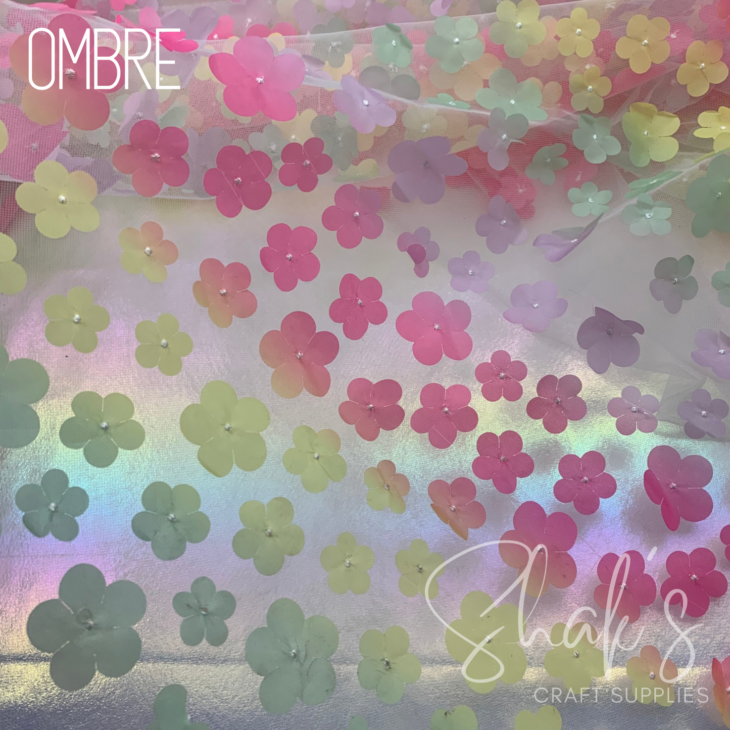 Ombre 3D Flower Embroidery Mesh Two Way Stretch Fabric