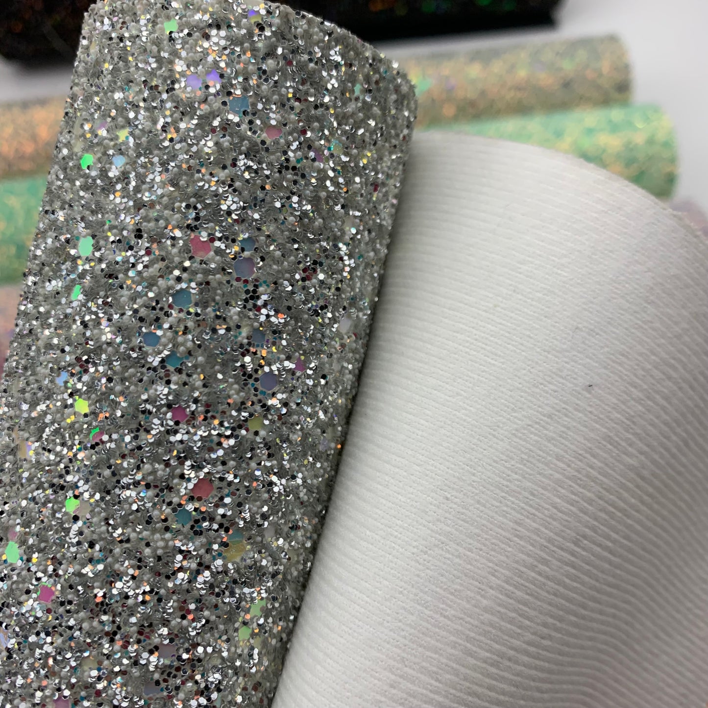 PEARL GLAM Chunky Glitter Faux Leather with Soft Felt Backing