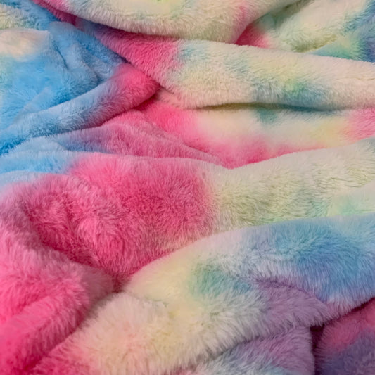 #4 Tie Dye Faux Rabbit Fur Fluffy Plush Two Way Stretch Polyester Fabric SUPER SOFT