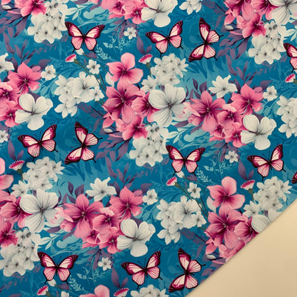 Aqua Butterfly Floral Print HydroReminisce™ Waterproof Luxury Fabric - R1 Retail