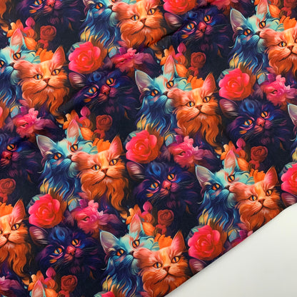 Floral Cats Print H2ONoMo™ Water Resistant Canvas