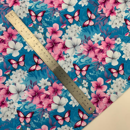 Aqua Butterfly Floral Print HydroReminisce™ Waterproof Luxury Fabric - R1 Retail