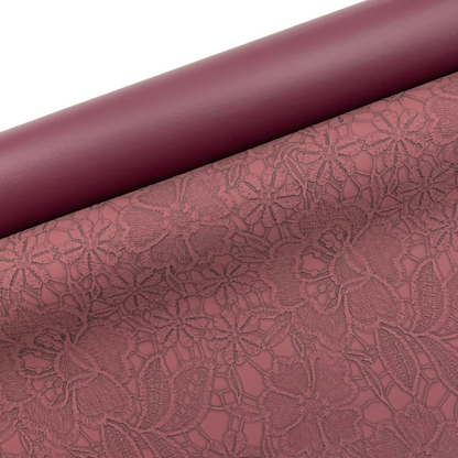 WINE BERRY "Embossed Blooms" Faux Leather Half Yard Roll