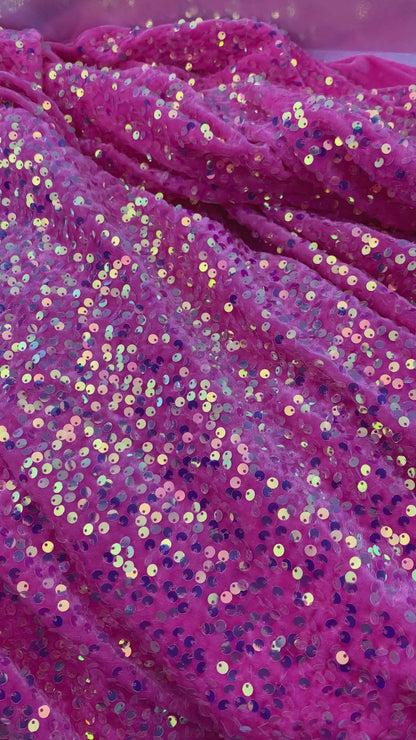 Red Sequin Velvet Four Way Stretch Fabric