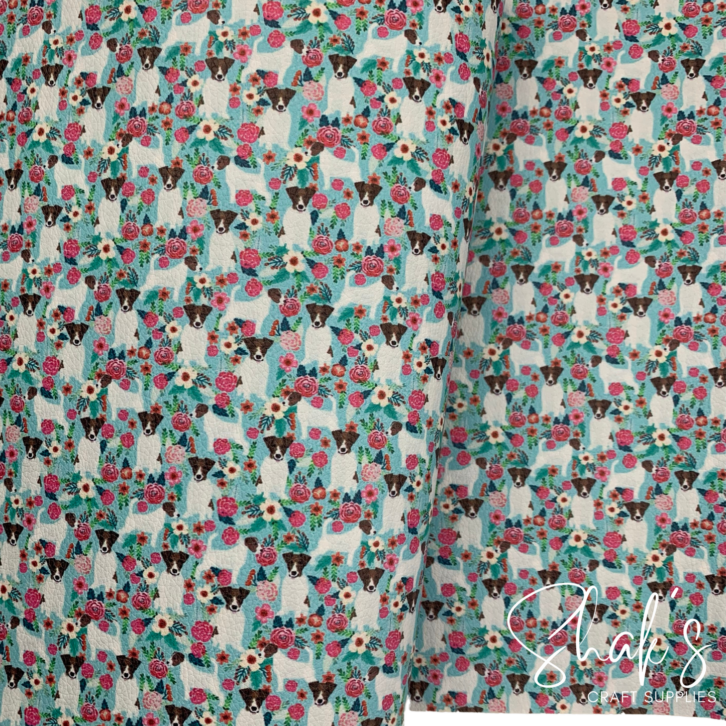 Terrier Dog Floral Print Vegan Leather Fabric