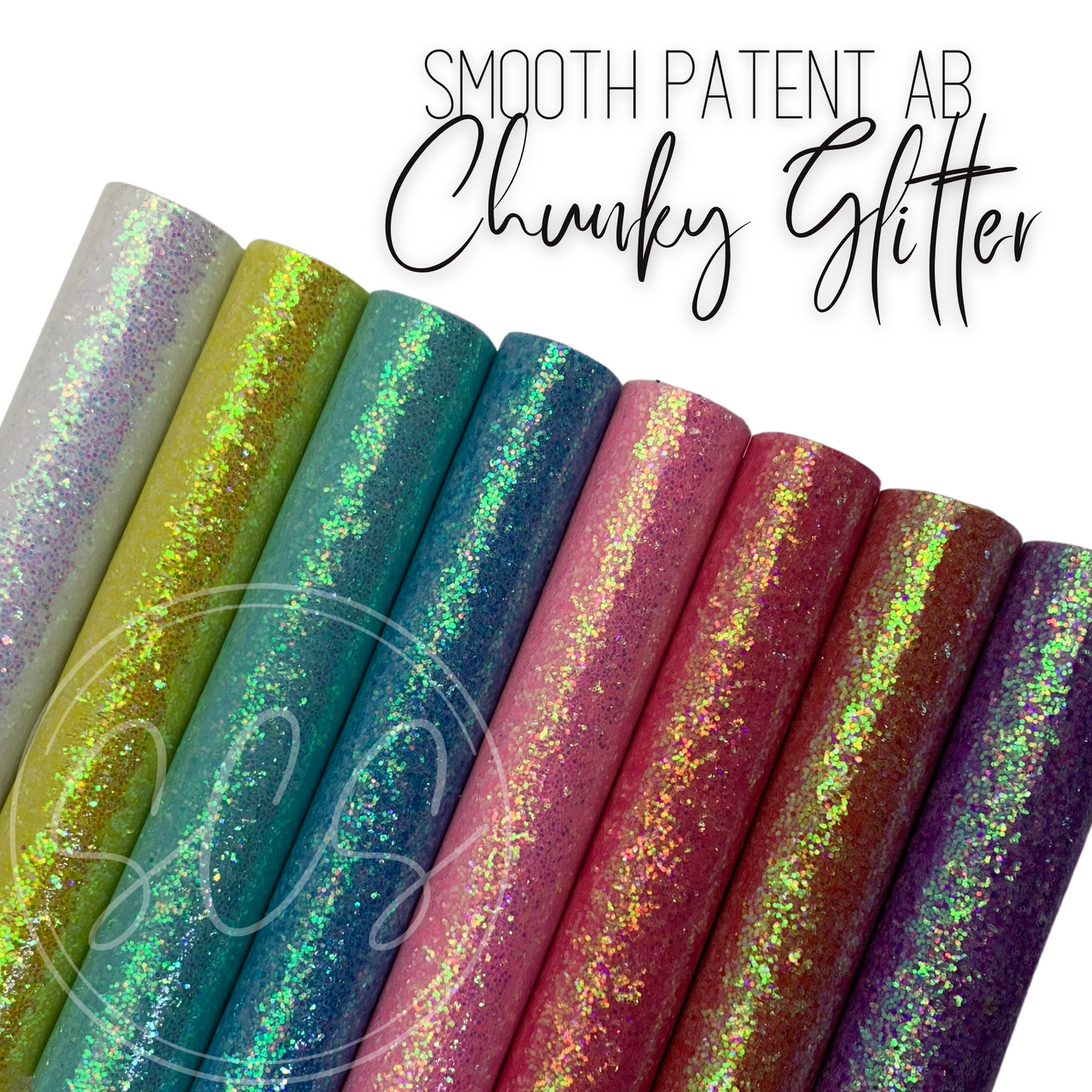 Smooth Patent AB Chunky Glitter Canvas Faux Leather Fabric Sheets