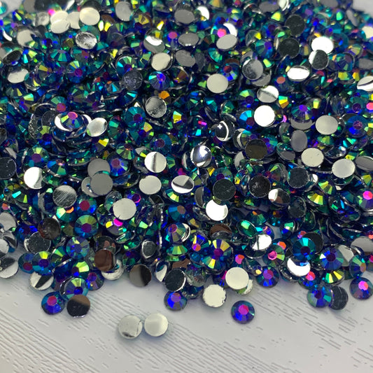 Sapphire AB | Premium Silver Bottom Resin Rhinestones | Non Hotfix | 3mm, 4mm or 5mm | Flatback