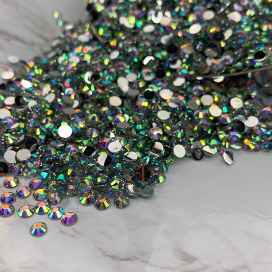 Crystal AB | Premium Silver Bottom Resin Rhinestones | Non Hotfix | 3mm, 4mm or 5mm | Flatback