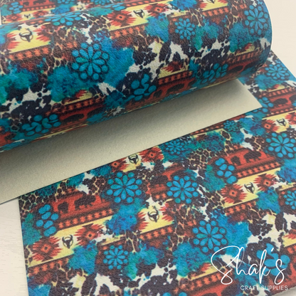 Buffalo Western Brushstrokes Print Pebble Vegan Leather Sheet