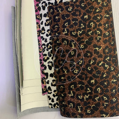 Jaguar Print Fine Glitter Canvas Faux Leather Fabric Sheets