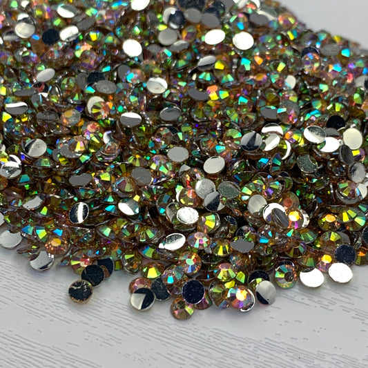 Champagne AB | Premium Silver Bottom Resin Rhinestones | Non Hotfix | 3mm, 4mm or 5mm | Flatback