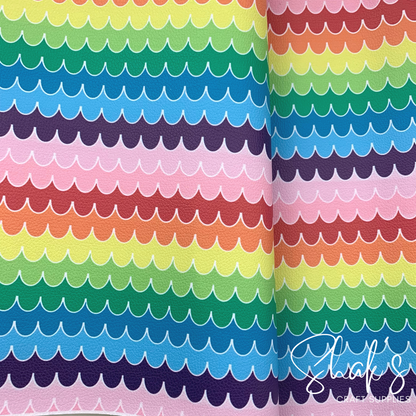 Rainbow Scallops Print Vegan Pebble Leather Fabric