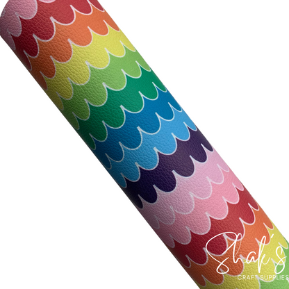 Rainbow Scallops Print Vegan Pebble Leather Fabric
