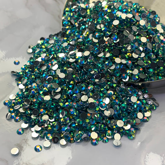 Capri Blue AB | Premium Silver Bottom Resin Rhinestones | Non Hotfix | 3mm, 4mm or 5mm | Flatback
