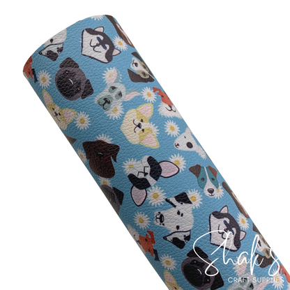 Daisy Dogs Print Vegan Pebble Leather Fabric