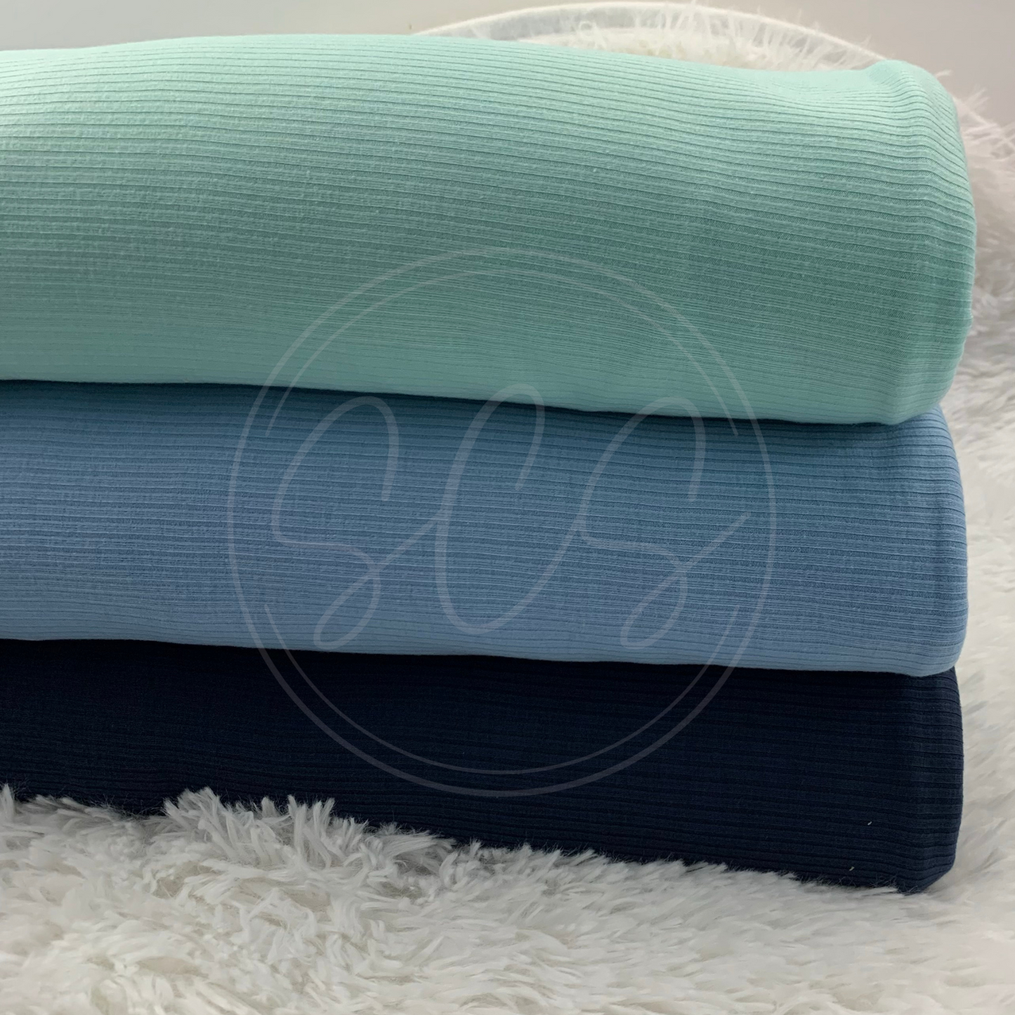 Blue Tones Rib Knit Stretch Fabric Strip, Half and Full Yards