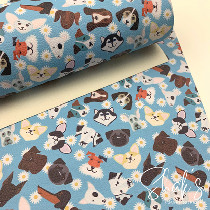 Daisy Dogs Print Vegan Pebble Leather Fabric