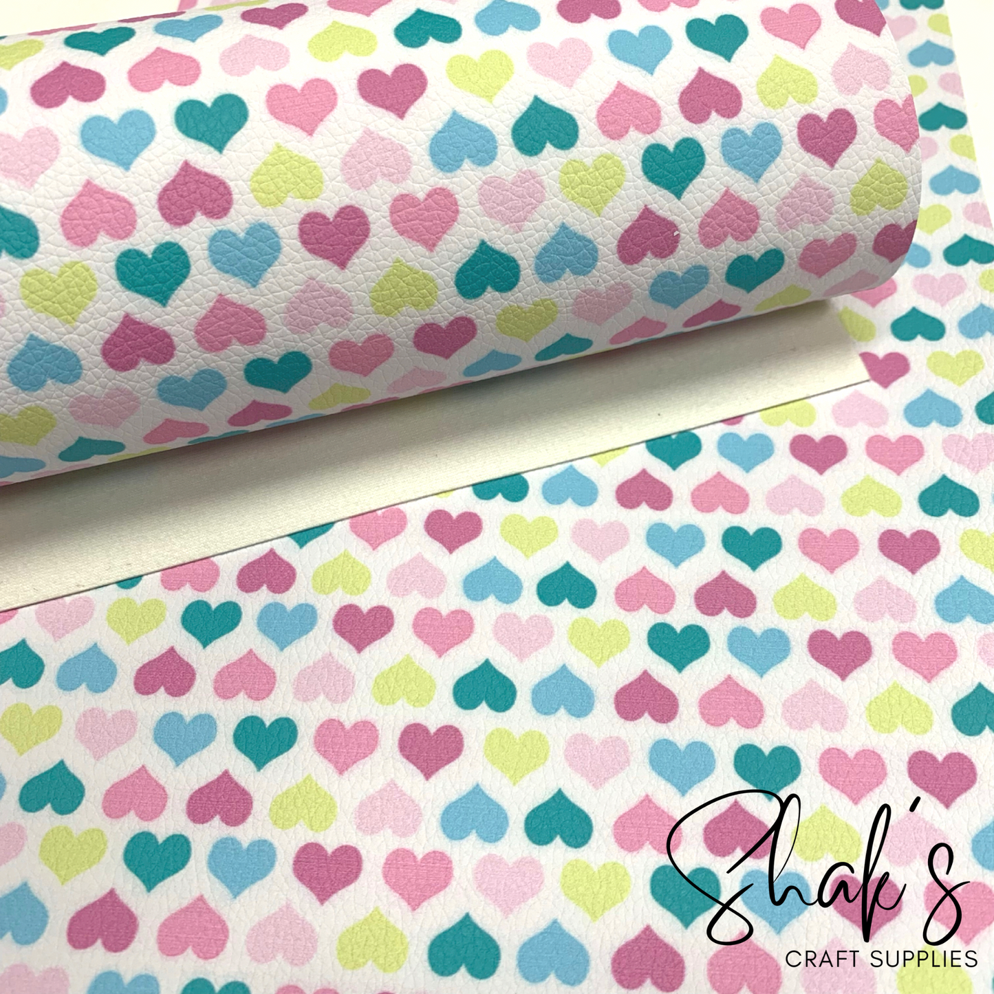 Hearts Multicolor Pebbled Vegan Leather Sheet