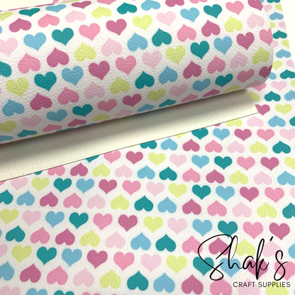 Hearts Multicolor Pebbled Vegan Leather Sheet